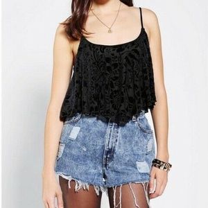 Pins and Needles Velvet Floral Flowy Crop Top, XS